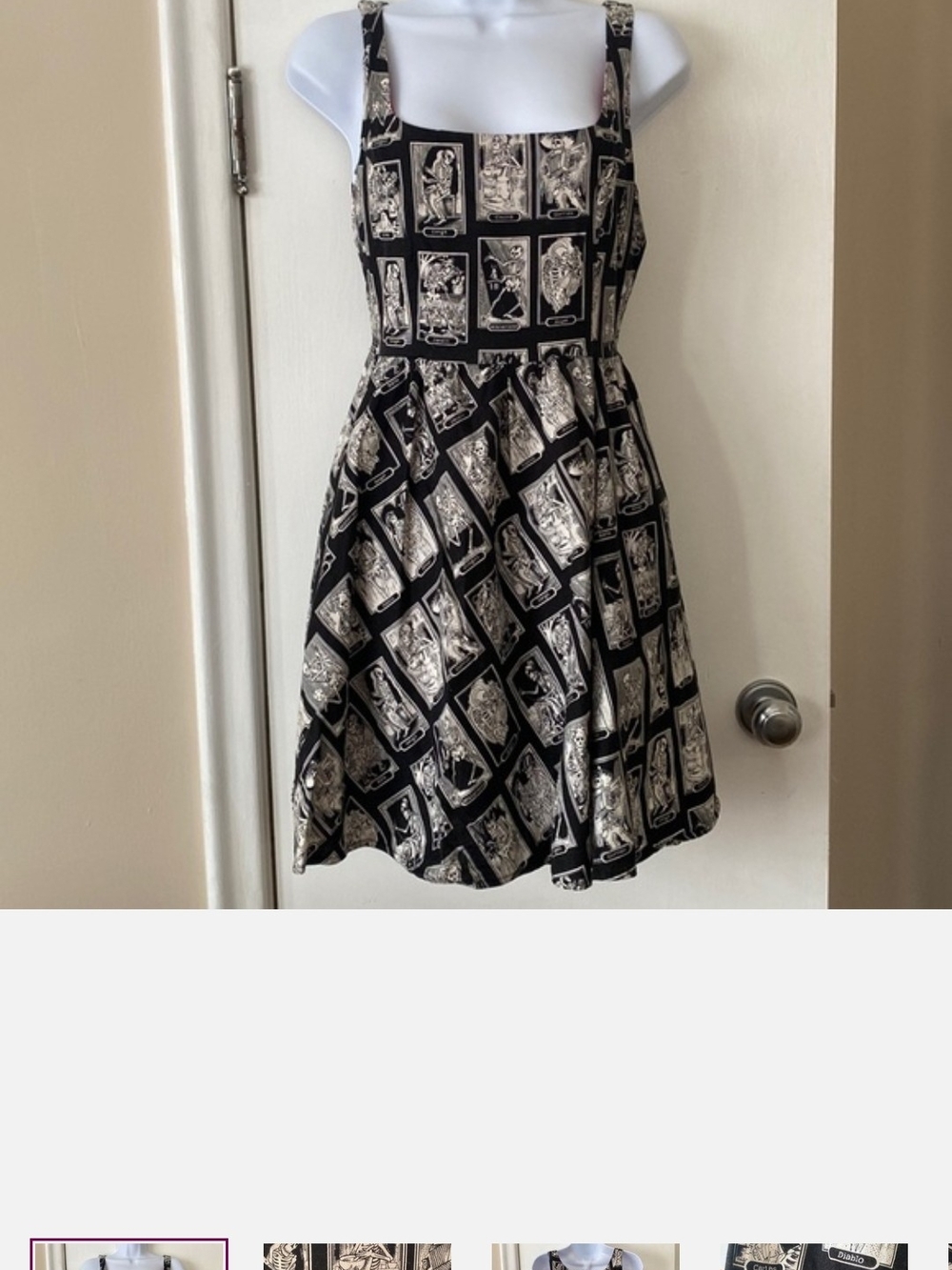 Black Tarot-Print Fit & Flare Dress